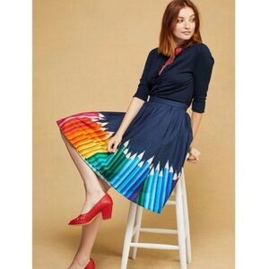 ModCloth Medium Fervour Colored Pencil Skirt Midi Retro Novelty Teacher Rainbow